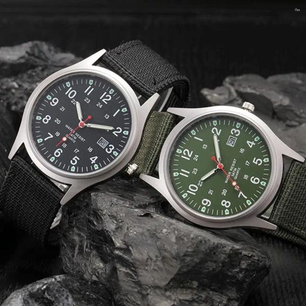 Armbanduhren Mode Männer Uhren Leuchtzeiger Uhr Luxus Leinwand Kalender Quarzuhr Nylonband Männliche Sport Militär Casual Armbanduhr