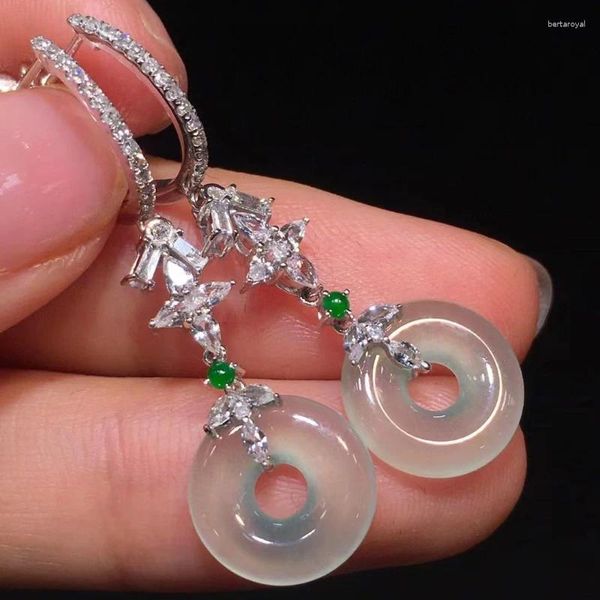 Orecchini pendenti dal design squisito ispirato ai semi naturali di giada verde calcedonio rotondo gioielli in argento da sposa in stile cinese