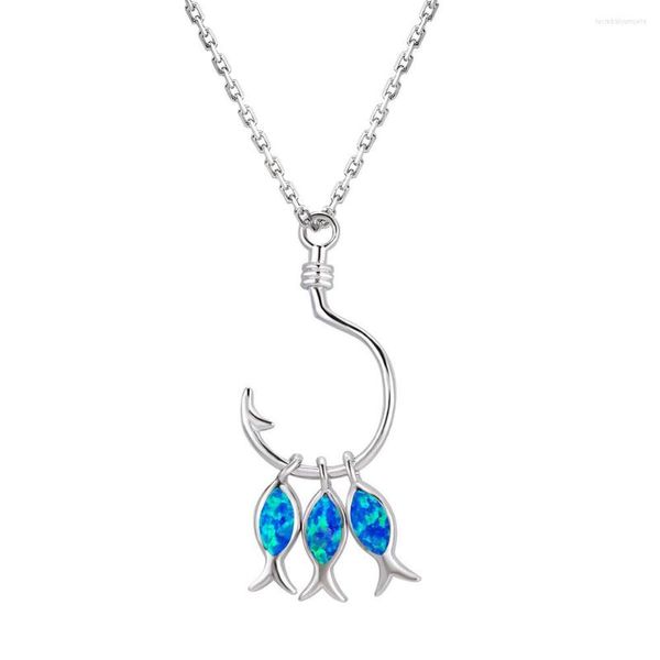 Anhänger Halsketten Blauer Feueropal Drei Angelhaken Halskette Sea World Schmuck für Geschenk