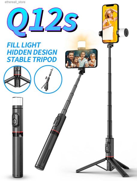 Selfie Monopods Taşınabilir Kablosuz Bluetooth Selfie Stick Katlanabilir Tripod, Android iPhone Smartphone için Dolgu Işık Deklanşör Uzaktan Kumandalı Q231108