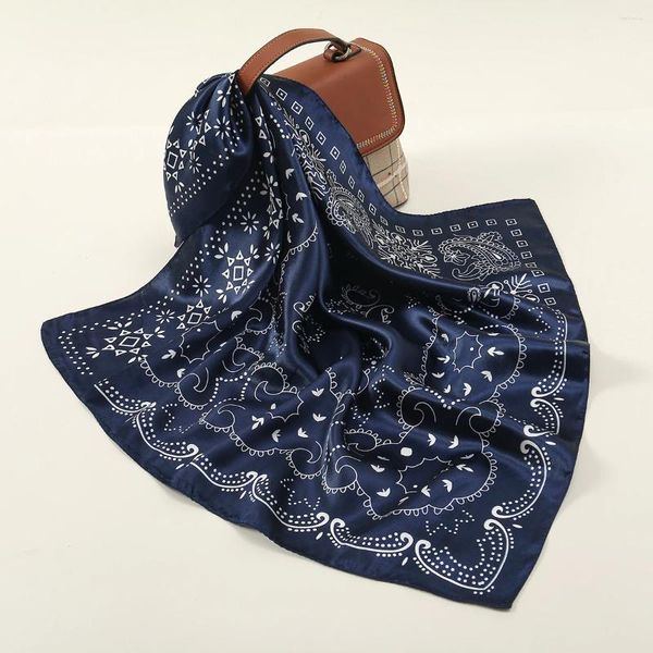 Sciarpe 60/60cm Piccola sciarpa di seta per le donne Fazzoletto da collo in raso quadrato Stampa di lusso Foulard da polso a mano Bandana Cravatta casual Decorare Echarpe