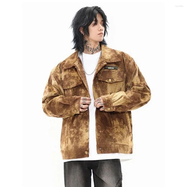 Männer Jacken Frühling Herbst Frauen Männer Krawatte Gefärbt Cord Streetwear Fashion Lose Beiläufige Vintage Fracht Jacke Mantel Unisex Oberbekleidung