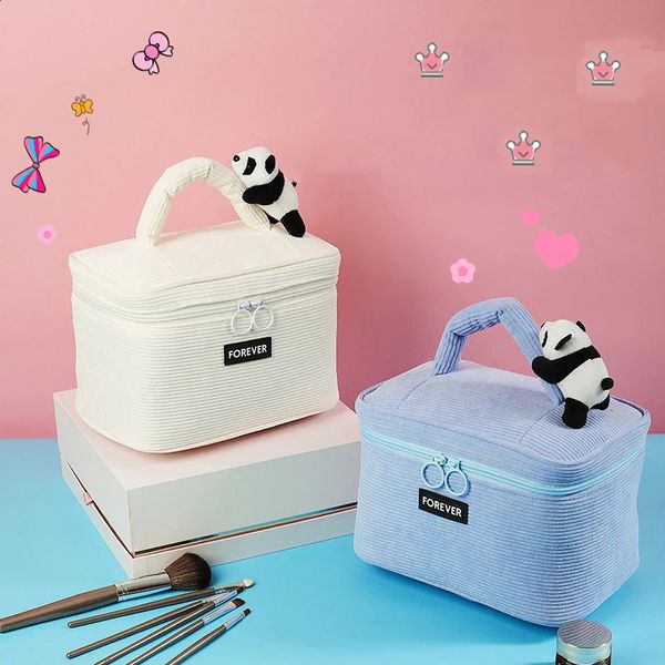 Custodie per cosmetici Custodie per donne con cerniera Organizzatori per trucco Borsa da viaggio in morbido velluto a coste Cute Panda Custodia per cosmetici Custodie avanzate per ombretti femminili 231109