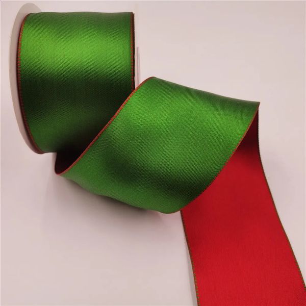 Geschenkpapier, 9,1 m, rot-grünes Satin-Weihnachtsband mit Draht für Baumschmuck, Schleifenherstellung, Jahresverpackung N1109 231109