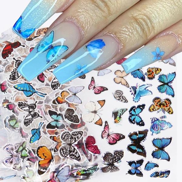 Adesivos para unhas 10 peças, sliders de borboleta, folhas holográficas, envoltórios de papel 3d, decorações de arte de unhas, decalques de manicure