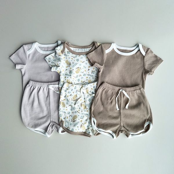 Kleidungssets Sommer-Baby-Overall-Set mit kurzärmliger bedruckter eng anliegender Kleidung und Hose 2 Stück für Jungen und Mädchen 230410