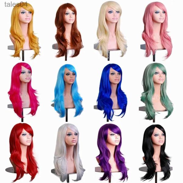 Perucas sintéticas 70cm encaracolado longo rosa cosplay peruca peças de cabelo sintético cinza rosa loira perucas para preto feminino peruk yq231110