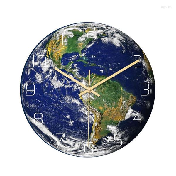 Orologi da parete Luminoso Orologio creativo Terra Silenzioso Acrilico unico Arte rotonda Decorazioni per la casa di lusso per soggiorno B