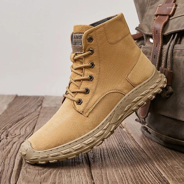 Stivali Scarpe da trekking da uomo in vera pelle High Top Uomo Moto Militare Antiscivolo Stringate Caviglia maschile Botas a metà polpaccio Basic