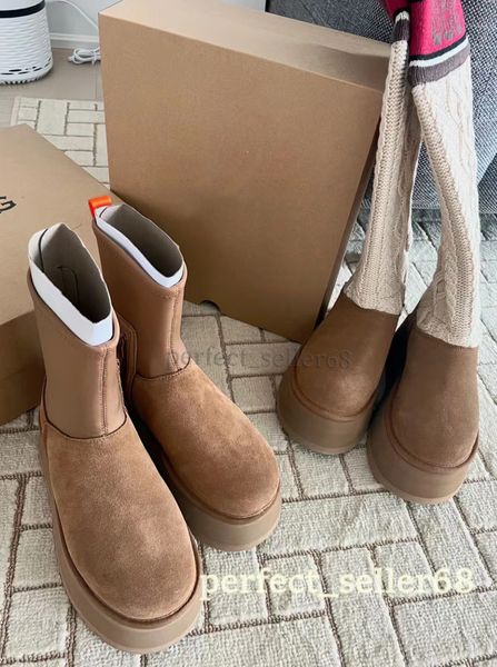 ugh tasman botas W ug Classic Dipper Chinelos Bota DIPPER Castanha Pele de Carneiro Ultra Mini Bota Plataforma Mules de Inverno Mulheres Homens Sapatos Slip-on Camurça Bota de Lã Superior