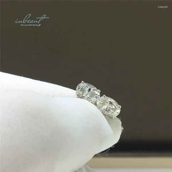 Orecchini a bottone Inbeaut in oro bianco 18 carati totale 1 ct taglio eccellente D passaggio colore prova diamante ovale moissanite gioielleria raffinata