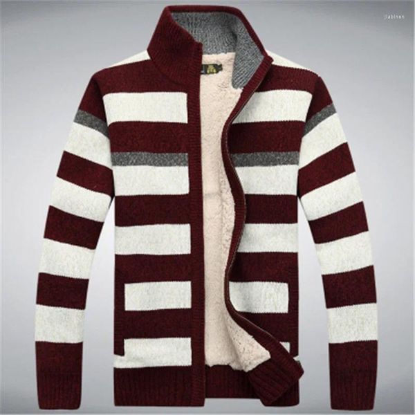 Suéter masculino de lã de inverno, suéter grosso de malha de caxemira listrada de lã masculina, cardigã agasalho masculino tamanho m -3xl
