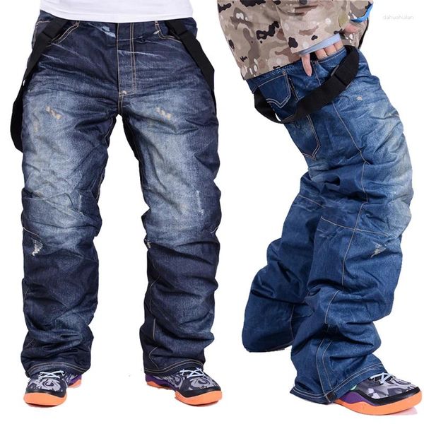 Pantaloni da sci da uomo invernali di alta qualità, spessi, caldi, impermeabili, antivento, con bretelle, da neve, skate, snowboard, tute da sci