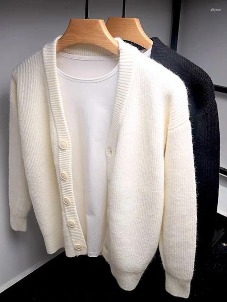 Maglioni da uomo di marca di fascia alta tinta unita cardigan lavorato a maglia maglione di moda cappotto autunnale vestibilità ampia casual versione coreana