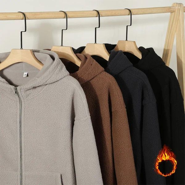 Sweats à capuche pour hommes automne hiver sweat à capuche de haute qualité 370g manteau polaire épaule tombante lâche fermeture éclair manches longues plaine vêtements masculins