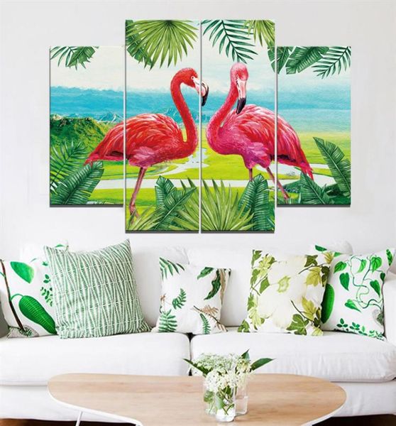 Zwei Flamingos rahmenlose Gemälde 4 Stück ohne Rahmen gedruckt auf Leinwand Arts Modern Home256D6011790