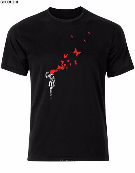 Camisetas masculinas Banksy Girl soprando cérebros de borboletas vermelhas Arte da rua masculina TOP AL97 COLO CASUAL ORGRO MENINO DO MENIMEX SBZ3043 230410