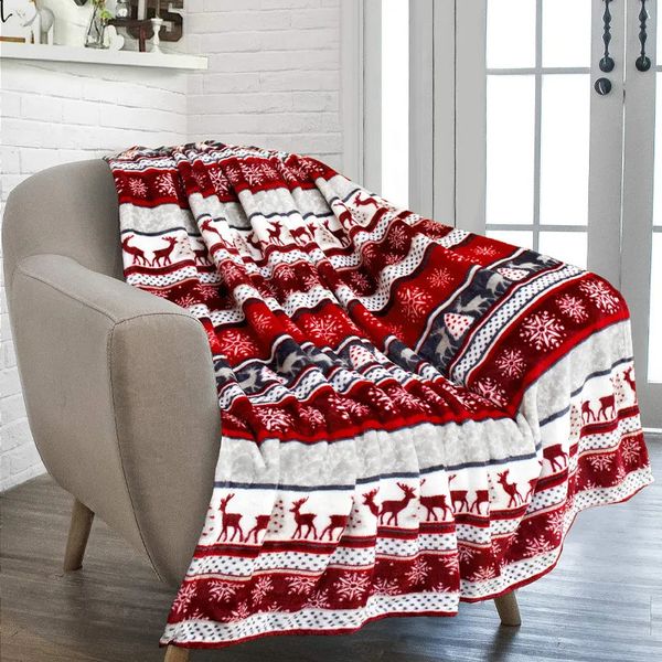 Decken Weihnachts-Rentier-Schneeflocken-Decke, Fleece-Plüsch-Überwurf, Decken, weich, gemütlich, warm, Tagesdecke, Schal, Bett, Sofa, Flanell-Druckdecke 231109