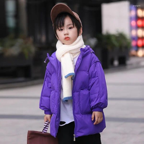 Casaco para baixo inverno crianças roupas grossas menina e meninos jaqueta bebê snowsuit roupas quentes com capuz criança estilo midi casacos