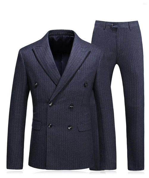 Abiti da uomo Blazer a doppio petto da uomo SUONI SUCCHIO BAVICA PINSTRIPED 3 pezzi Business Formale Smoko