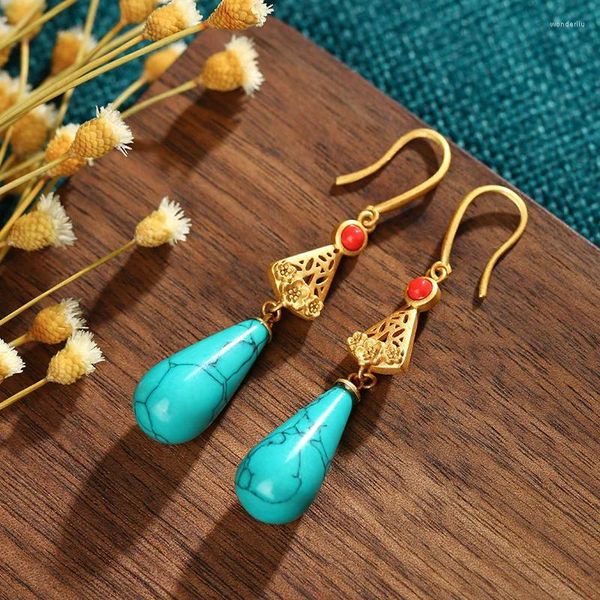 Dangle brincos jade gota de água designer moda presente encantos reais presentes naturais mulheres esculpidas azul turquesa jadeite jóias 925 prata