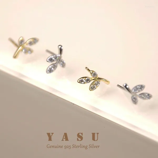 Brincos de garanhão YASU Zircon Leaf Mini 925 Sterling Silver Mulheres Piercing Orelha Ouro 18K Chapeamento Jóias Acessórios