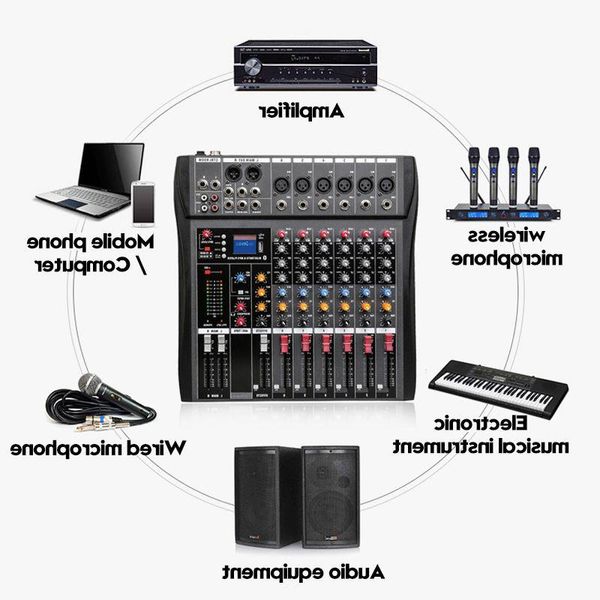 Freeshipping Studio Audio Sound Mixing Console bluetooth USB Record Reprodução de computador Phantom Power Effect 6 canais Audio Mixer Ewdna