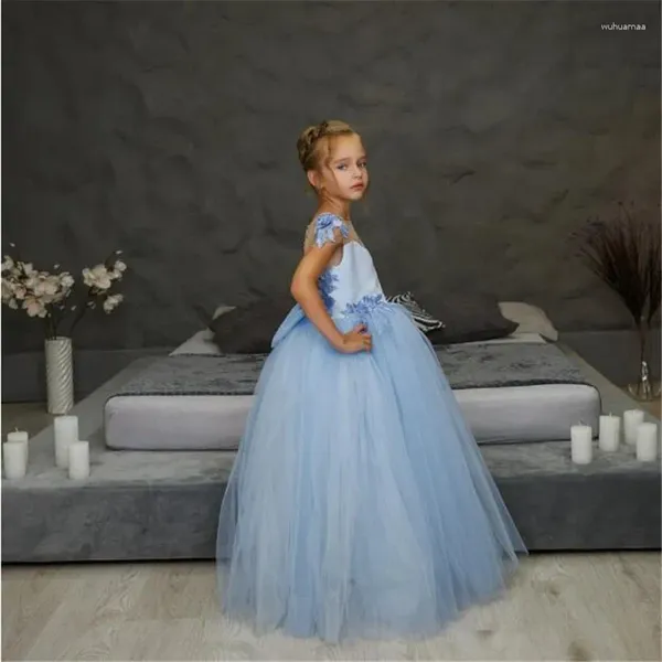 Mädchen Kleider Boho Blumenkleid 2023 Tüll Spitze Prinzessin für ärmellose Erstkommunion Kinder Geburtstag Kind Kleid