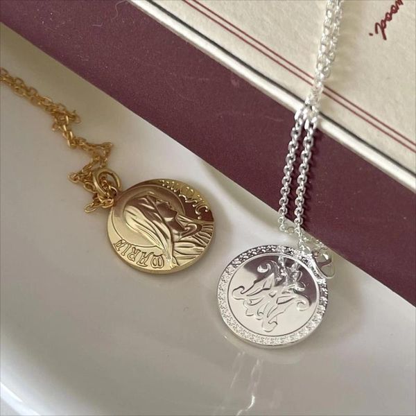 Ciondoli placcatura in oro 18 carati autentico argento sterling 925 figura personaggio moneta ciondolo collana girocollo gioielli C-B860