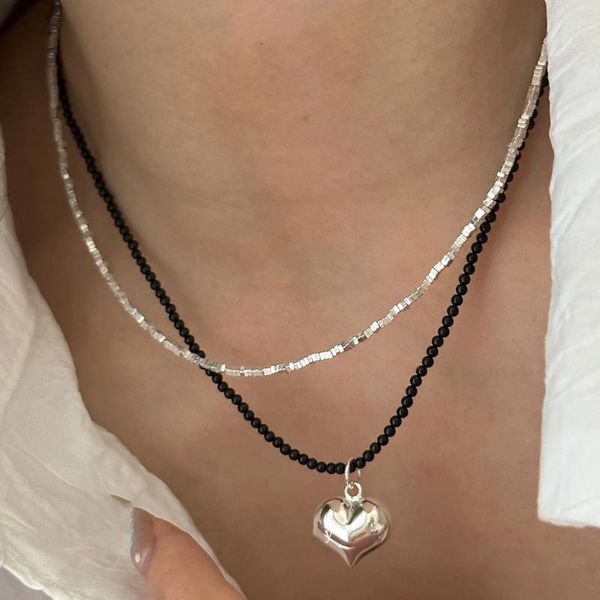 Anhänger Halsketten Koreanische Acryl Ball Perlen Halskette Mit Herz Design Kragen Kette Mode Coolen Stil Schmuck