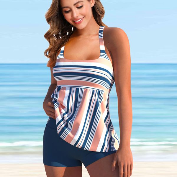 Kadın mayo kadın plaj takım elbise mayo iki parçalı çizgili bikini mayo kadın tankini mayo çizgili baskı s-6xl 230410