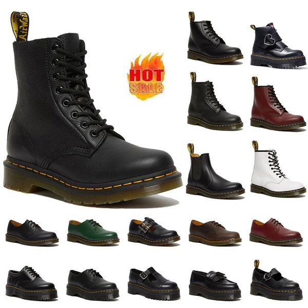 2024 Martins Botas Doc Martens Designer Boot Martin Homens Mulheres Luxo Sapatilhas Triplo Preto Branco Clássico Tornozelo Botas Curtas Inverno Neve Ao Ar Livre Sapatos Quentes Tamanho 35-45