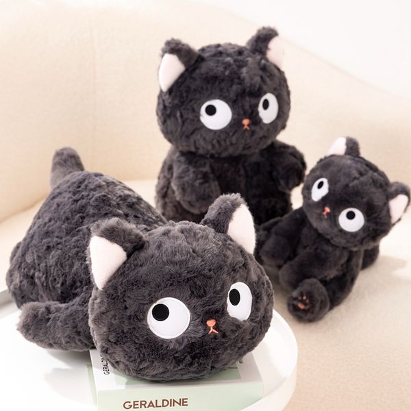 3 stili peloso grasso gatto nero peluche animali di peluche giocattolo realistico grandi occhi gatto bambola per ragazzi e ragazze bambini regalo di compleanno di natale