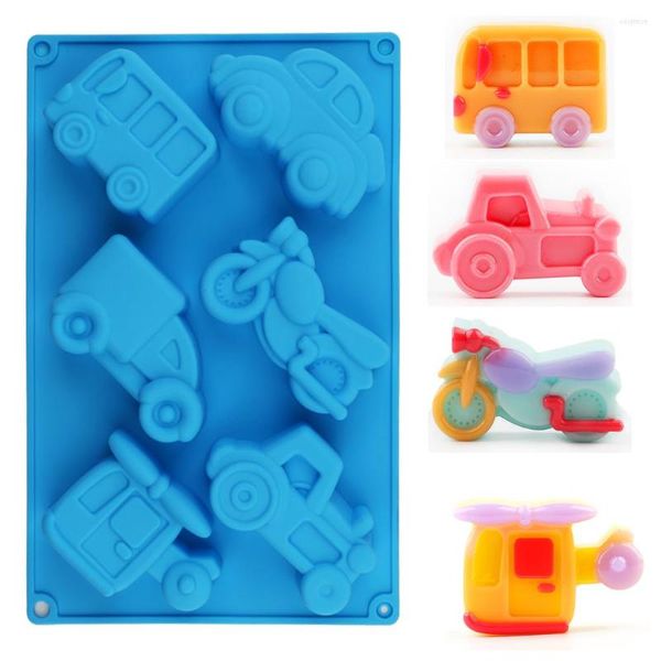 Moldes de cozimento 6 em 1 Creative Airplane Car Motody Model Silicone Cake Mold for Kids Birthday Decor Tool Fondant Mold Fondant