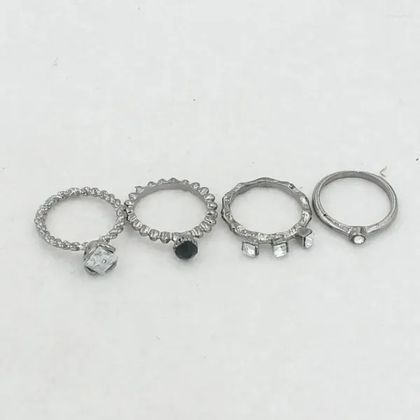 Anéis de cluster Gun Black Color Stone Set para mulheres anel FJ203