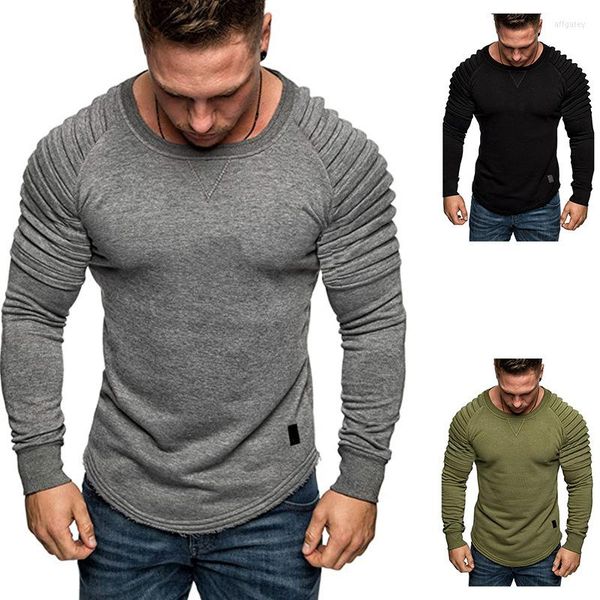 Männer T Shirts 2023 Herbst Winter Einfache Einfarbig Lose Elastische Männer Pullover Mode Falten Langarm Freizeitjacke