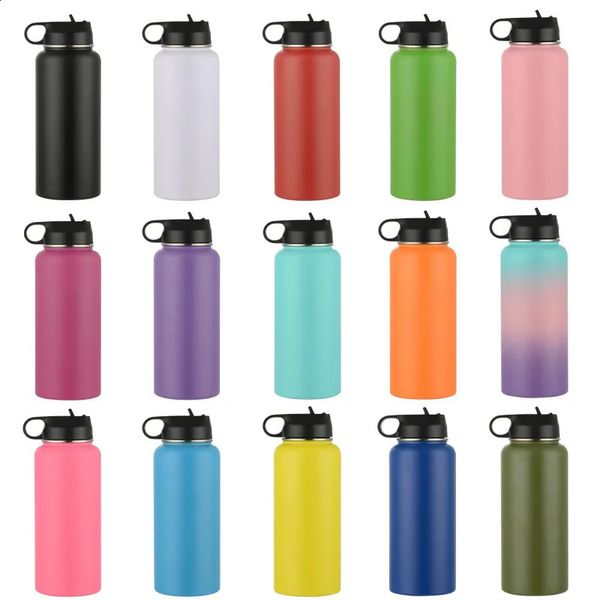 Tazze Bottiglia d'acqua da 32 once con coperchio e cannuccia Portatile in acciaio inossidabile Sottovuoto in metallo Palestra Sport Scaldabagno Thermos isolato Hydroes 231109