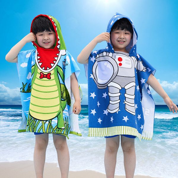 Ponchos de toalha de praia para crianças personalizadas para meninos, garotos, nadando xale de sereia de tubarão cartoon absorvente microfibra com fino e delicado Terry 250gsm