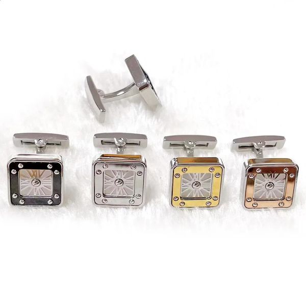 Abotoaduras MAS Luxo Alta Qualidade CT Relógio Quadrado Quatro Cores Abotoaduras Detalhe Business Terno Camisas CuffLinks Clássico Botões Box Set 231109