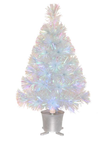 Decorazioni natalizie Albero artificiale da tavolo in mini fibra ottica iridescente da 60 cm con luci a LED Piano da tavolo natalizio con base in argento 231110