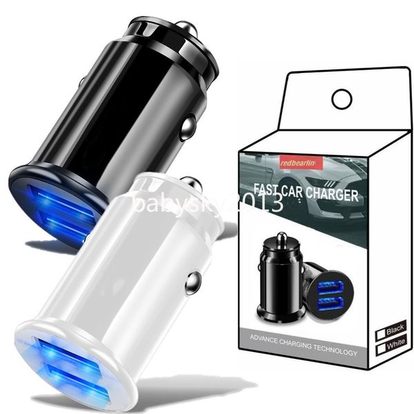 Mini portátil rápido carregador de carro de velocidade dupla portas USB 3.1A 15W LED carregadores de carro adaptadores de energia para iPhone 13 14 15 Plus Samsung Huawei Android B1 com caixa de varejo