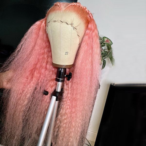 180 densidade parte livre rosa peruca dianteira do laço cabelo humano onda profunda peruca frontal brasileira rosa vermelho laranja azul peruca frontal do laço 30 polegadas