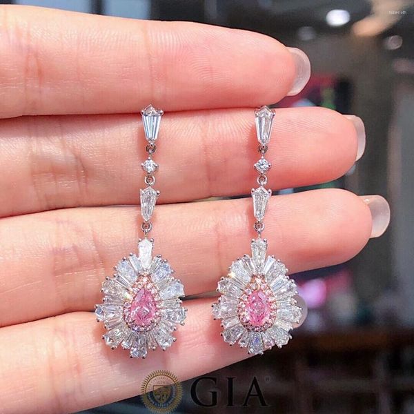 Orecchini a bottone GIA 0,31 ct con diamanti rosa chiaro in oro bianco 18 carati da donna