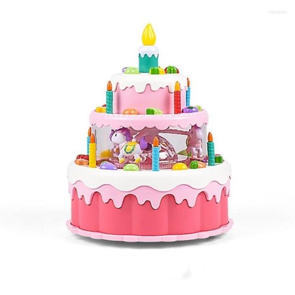 Estatuetas decorativas para crianças e meninas brinquedos de aniversário elétrico bolo de aniversário presente de velas brinquedos leves indução de música