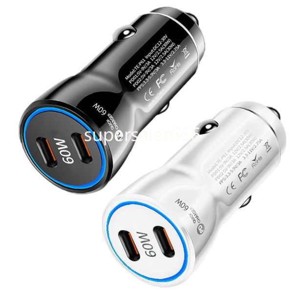 Caricabatteria da auto doppio USB C da 60 W 40 W Caricabatterie da auto per veicolo a ricarica rapida rapida Adattatori di alimentazione per Iphone 13 14 15 Pro Samsung Galaxy S10 S22 S23 S24 htc Android S1