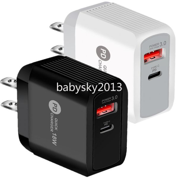 Carregadores rápidos rápidos QC3.0 18W 20W 25W Portas duplas USB C PD Carregador de parede UE EUA AC Adaptadores de energia para viagem em casa para iPhone 11 12 13 Pro Max Samsung Lg B1