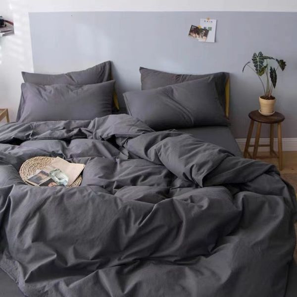 Defina a cama de cama cinza lençol plano de brechas de edredão sólida na tampa de edredão não preenchida de poliéster têxteis domésticos de tamanho duplo 230410