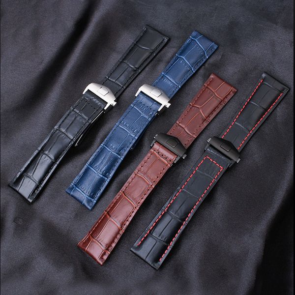 Uhrenarmbänder Passend für TAG Haoya Calera Lederarmband Blau Braun Rot Faden Leder Herrenarmband Zubehör 19mm 20mm 22mm 230410