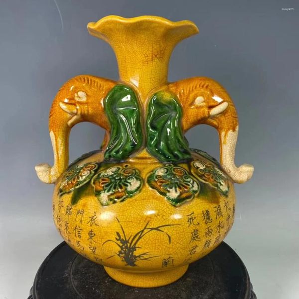 Şişeler antika songdynasty üç renkli porselen vazo fil el boyalı