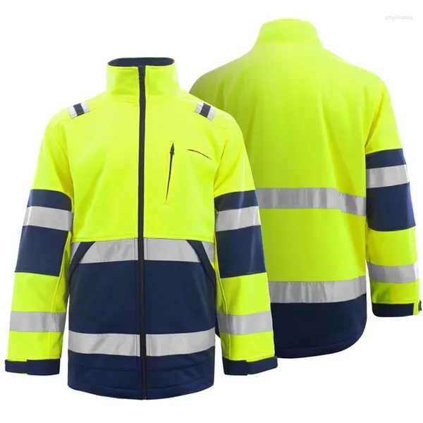 Erkek Ceketler Sonbahar Kış Yansıtıcı Ceket Erkekler Polar İki Ton Hi Giyim Work Giyim Rüzgar Geçirmez Termal Koruyucu Giysiler Boyutu S-4XL